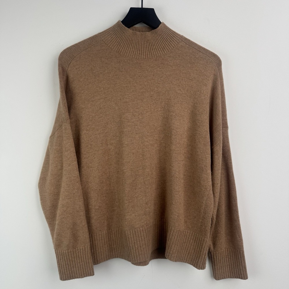 Reiss Sweater Womens XS Brown Mock Neck Knit Pullover Ribbed Camel Minimalist